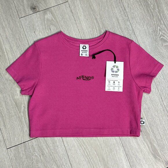 BNWT Afends - Harlow - Women's Recycled Ribbed Pink Cropped T-Shirt - Size Small - Picture 1 of 15